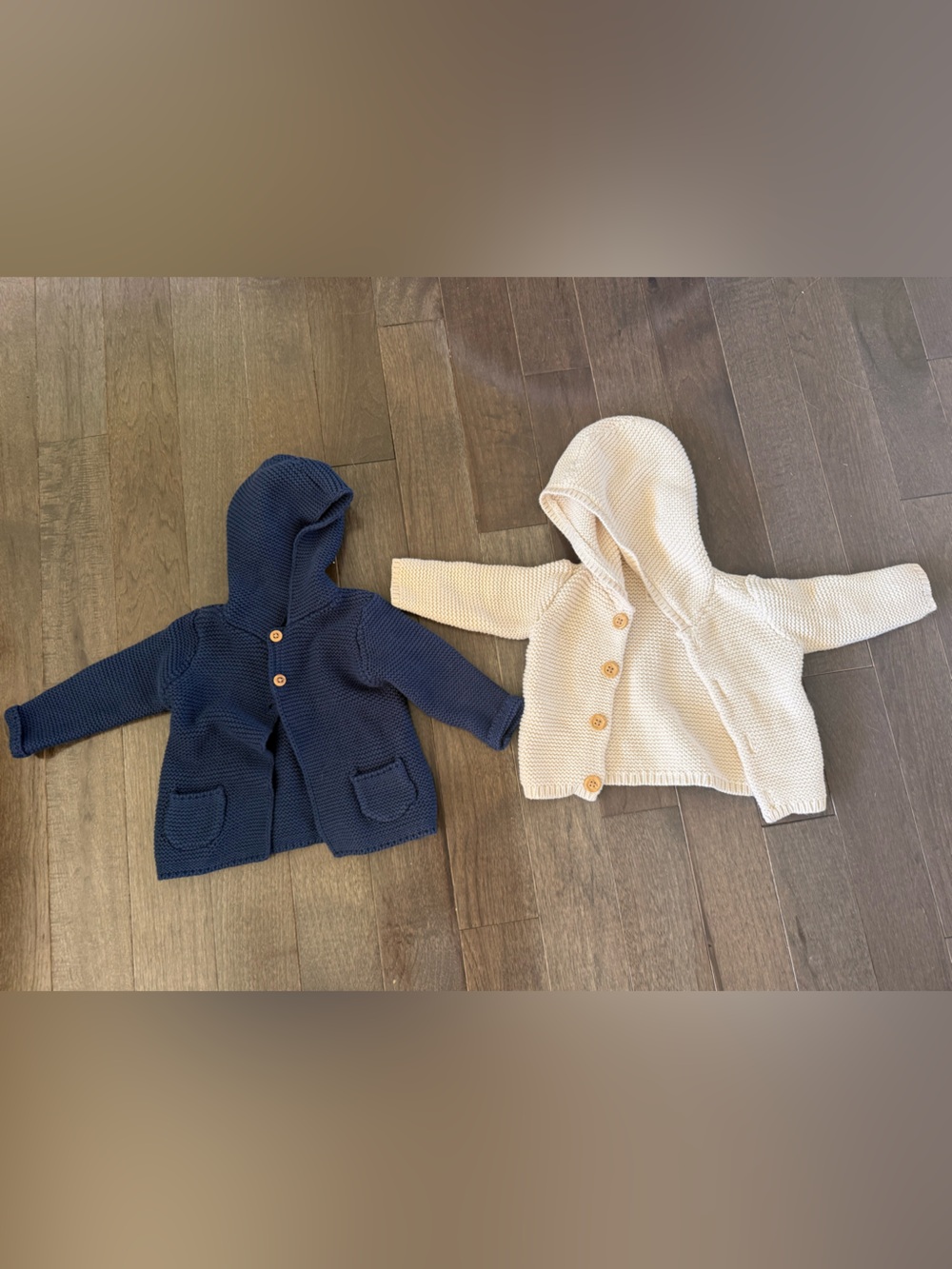 Set of 2 6M Baby Hooded Knit Cardigans - Navy & Cream